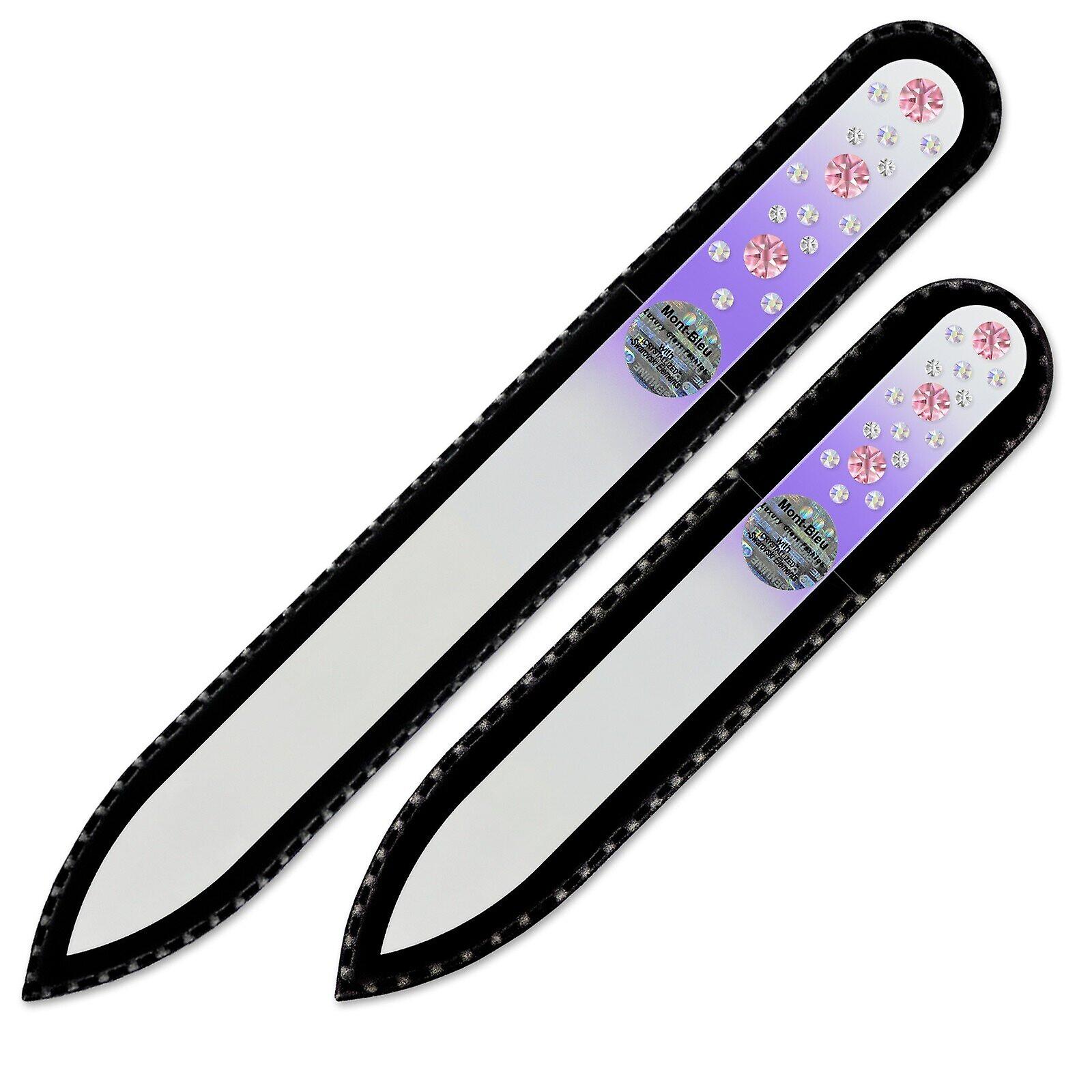 Set of 2 Color Glass Nail Files with crystals CNC-MS - Light Rose - Crystal AB