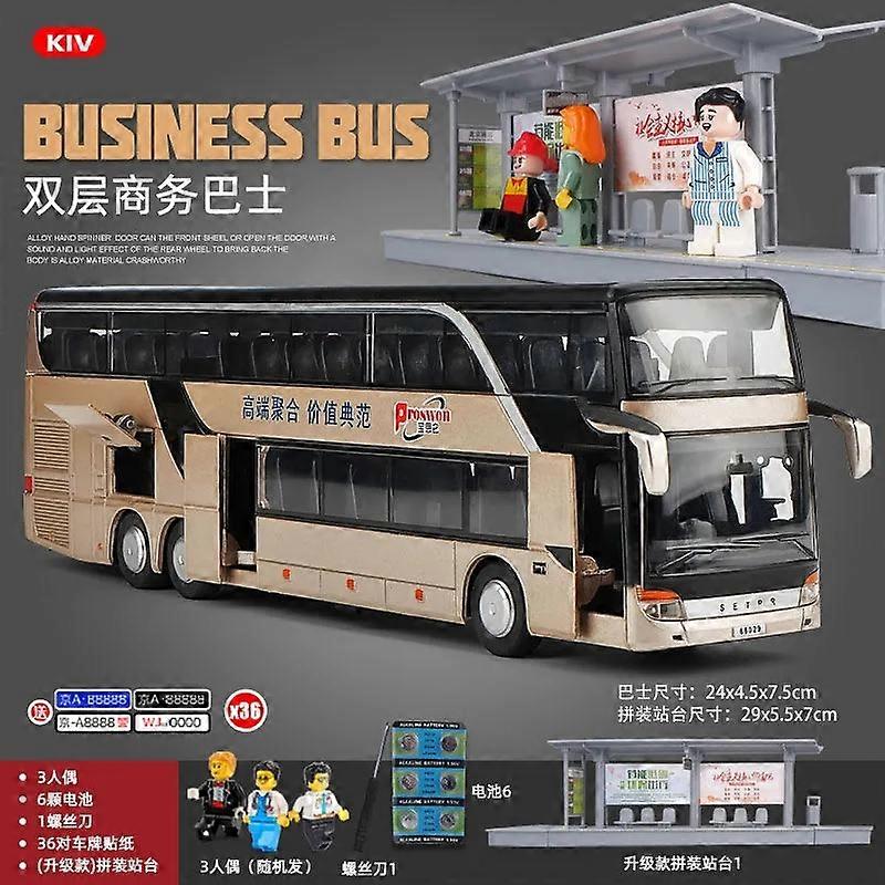 Bus childrens toy bus large double-decker sightseeing bus simulation alloy door model car model