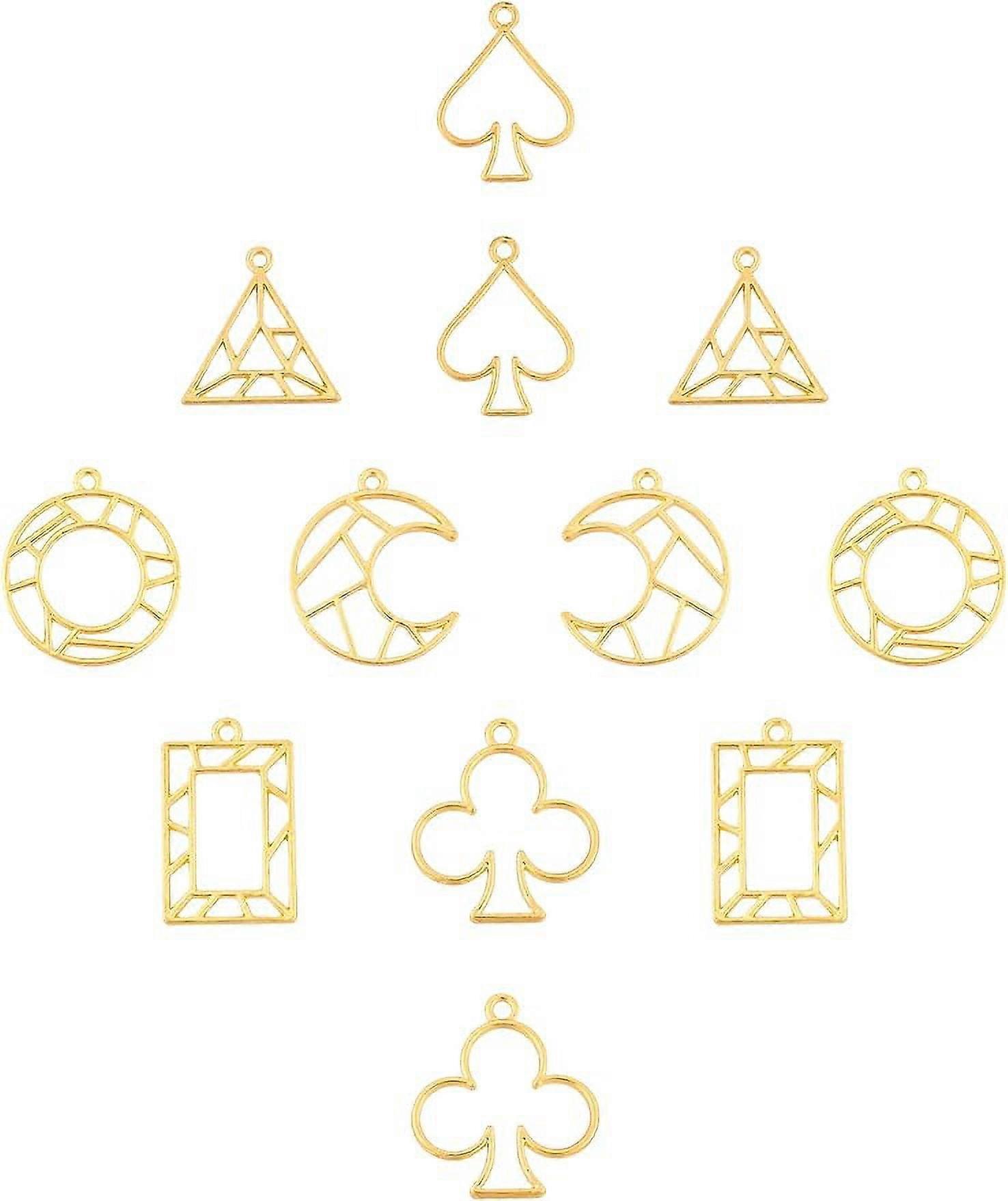 24Pcs 6 Styles Open Back Bezel Pendants Alloy Metal Hollow Pendant Flower Frame Triangle Round Rectangular Moom Shape