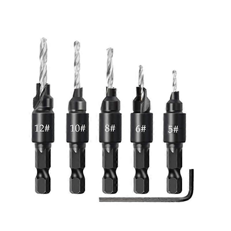 6Pcs Chamfer Drill Bit Set, Quick Change Adjustable Hex Shank Countersink Set
