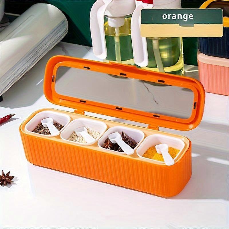 4-in-1 Kitchen Seasoning Box Set with Spoons - ABS Plastic Salt, Spice, and Condiment Containers with Independent Packaging - No Flavor Mixing - Durab