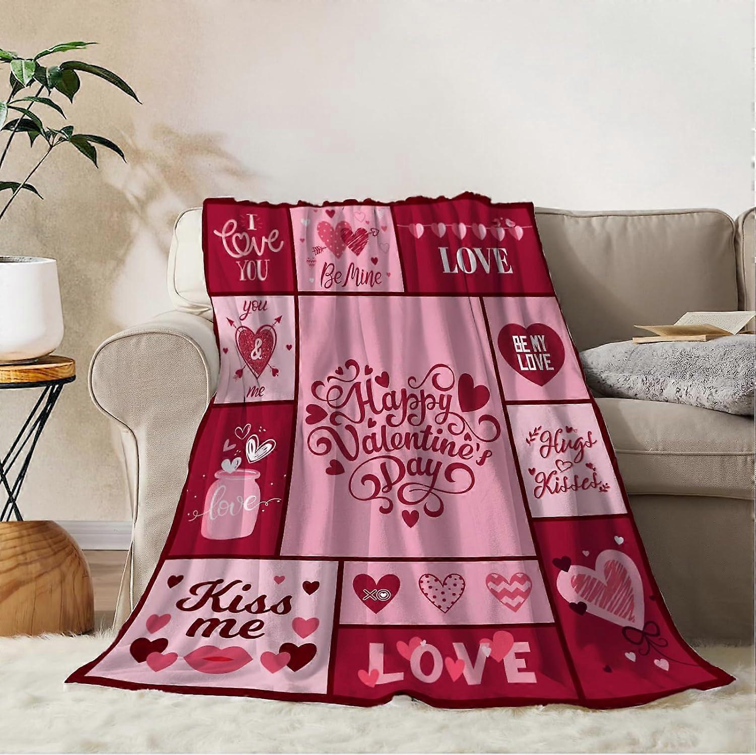 Valentines Day Decorative Throw Blanket Twin Size Plaid Love Heart Blanket Couch Sofa Bed Soft Cozy Lightweight Fuzzy Plush Fleece Blankets and Throws