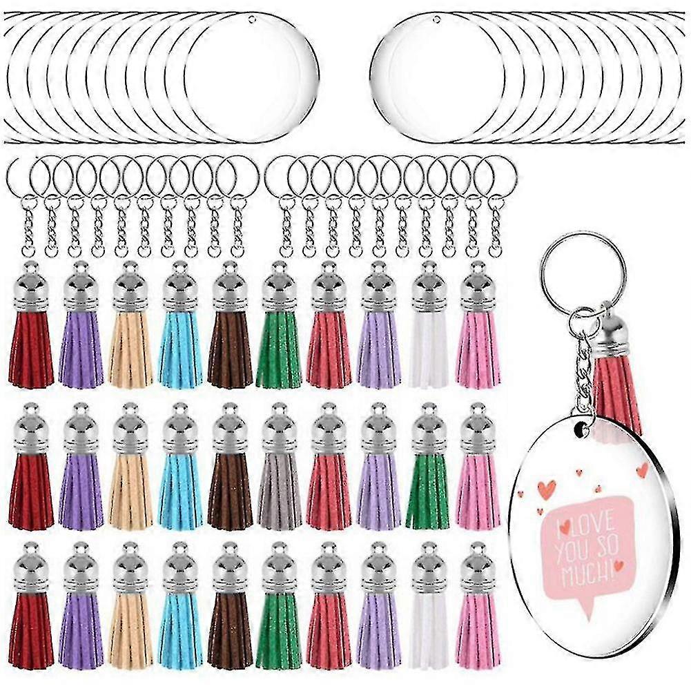 Acrylic Circle Keychain Blanks Clear Kit 120pcs Compatible With Cricut, Silver