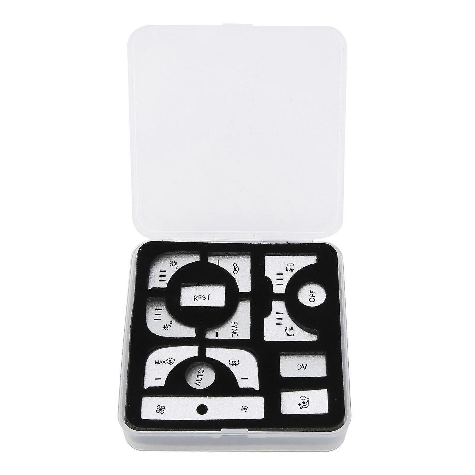14pcs Auto Air Conditioning Button Sticker Silver Alloy Paste Installation Prevent Scratches