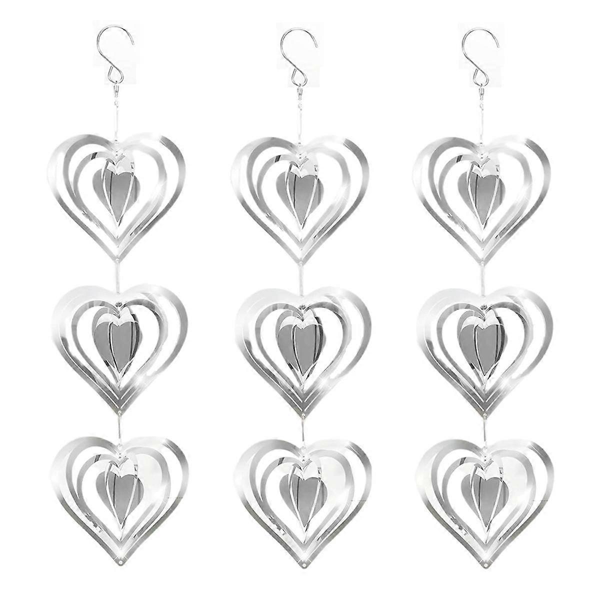 3PCS Heart Bird Scare Discs Set,Double-Sided Bird Reflectors,Highly Reflective Wind Spinners Bird Devices Garden Decor