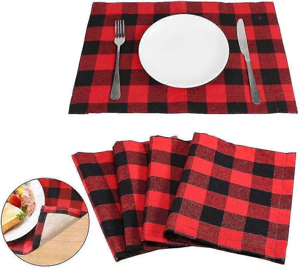 6 حزمة عيد الميلاد عطلة Placemats الجاموس منقوشة Placemats الأحمر الأسود قابل للعكس Placemats