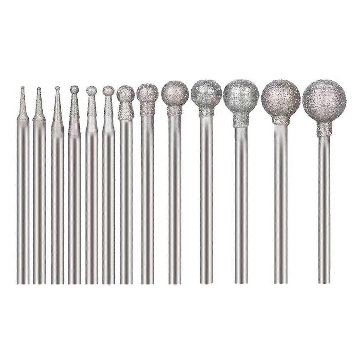 13 Pcs Ball Shape Diamond Burr Diamond Mounted Grinding Burs Stone Carving Set with 3/32 Inch Mandr