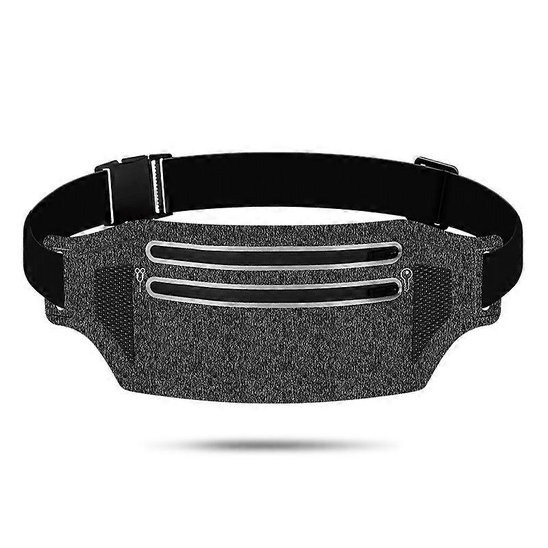 Running Belt, Waist Pack with Two Zipper Pockets Pouch Bag for Women Men, Adjustable Reflective ,Gray
