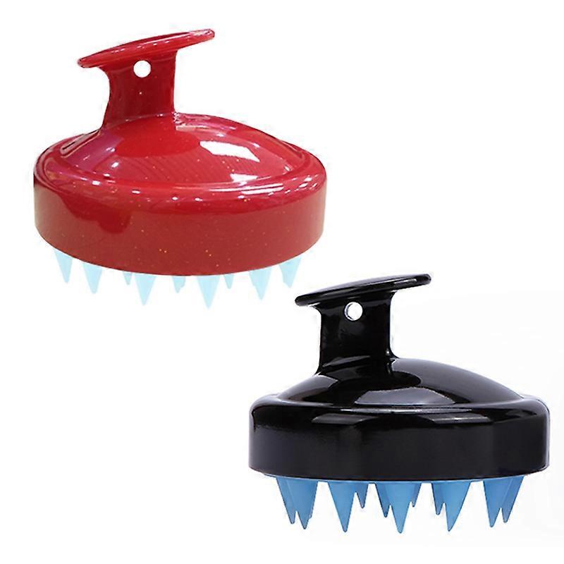 Household manual silicone shampoo brush (solid black + solid red) 2 pieces