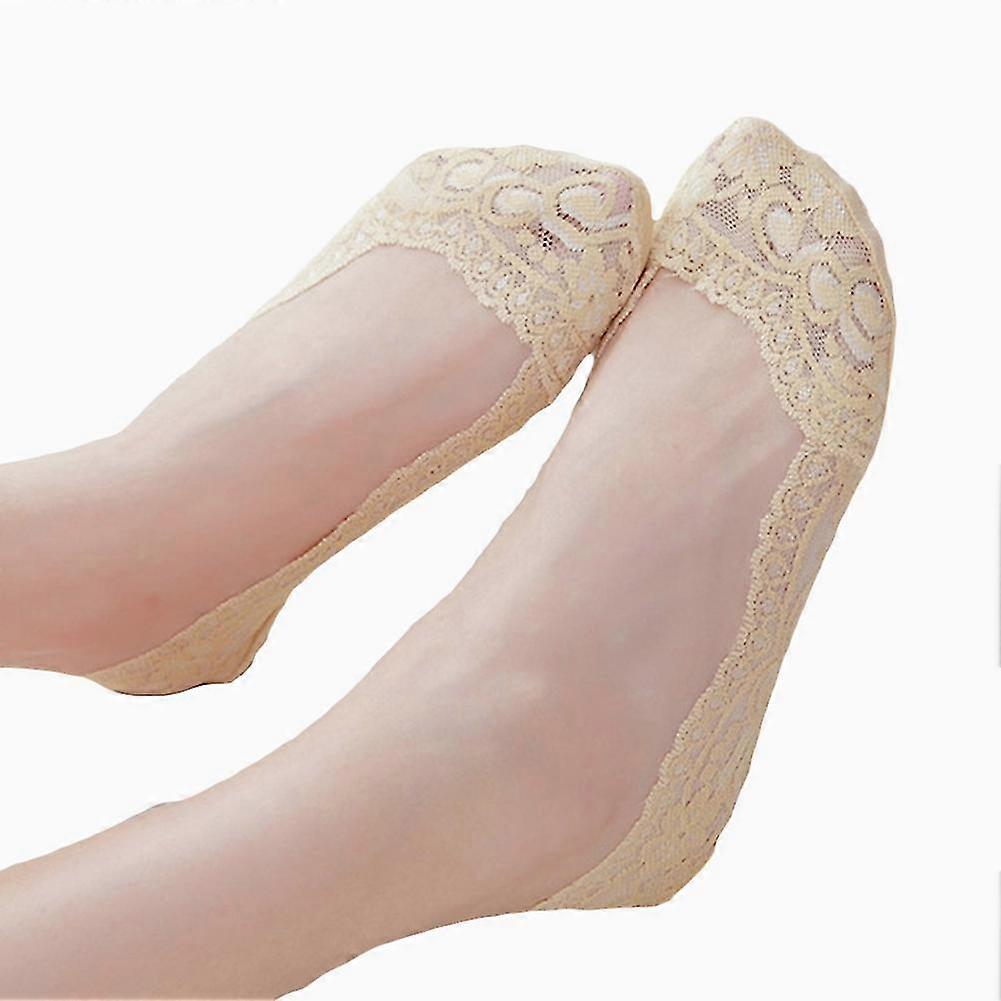Couleur unie Mode Femmes Dentelle Coupe Basse Antidérapant No Show Invisible Boat Sock