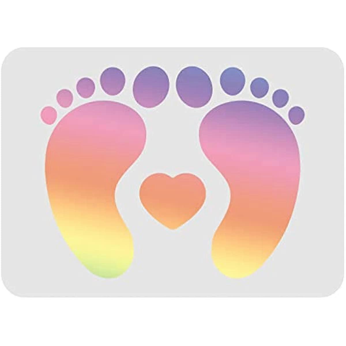 Footprint Stencil Template 11.6x8.3 inch Plastic Baby Shower Footprint Pattern Drawing Painting Stencils Rectangle Reusable Stencils for Painting on W