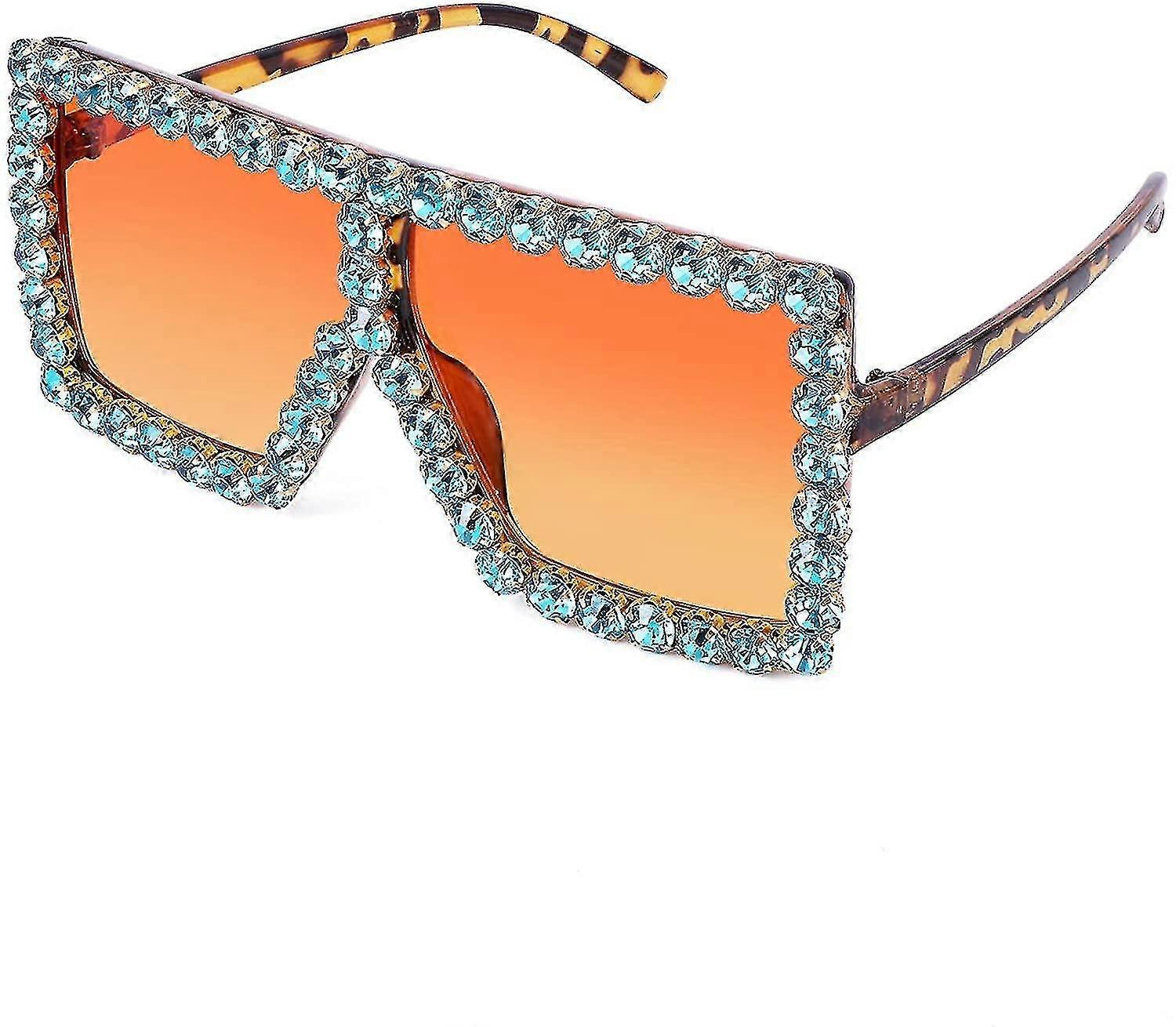 Oversized Sparkling Crystal Sonnenbrille Disco Diamond Flat Top Fashion Square Große Farbtöne