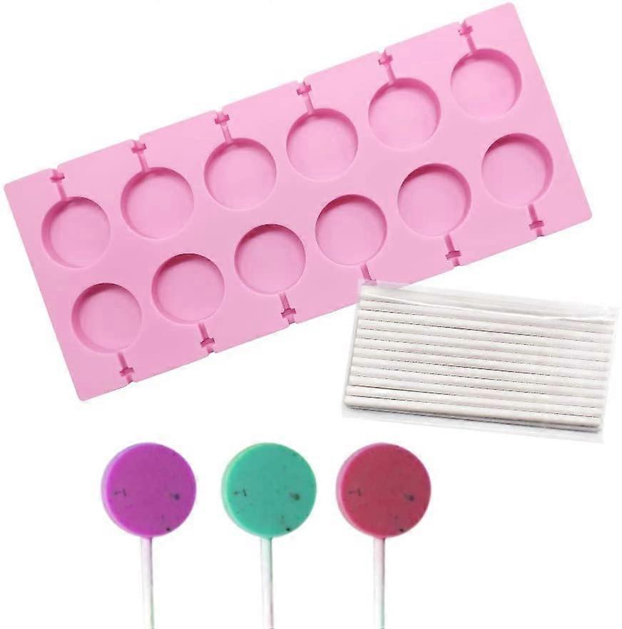 قوالب مصاصة مستديرة الشوكولاته الصلبة حلوى سيليكون العفن مع 25Pcs / حزمة لولي العصي