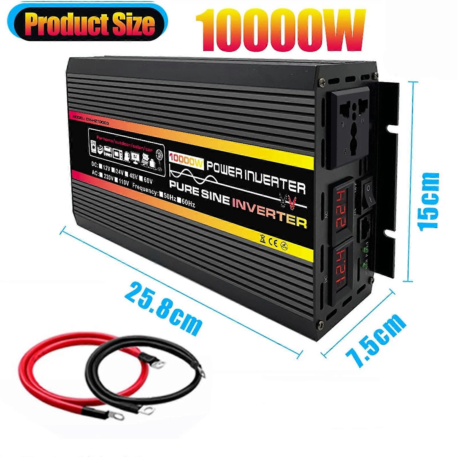 10000W / 12000W Ren Sinusvåg Växelriktare Spänningstransformator Intelligent Digital Display Bil Hem Utomhus DC12V-220V Omvandlare