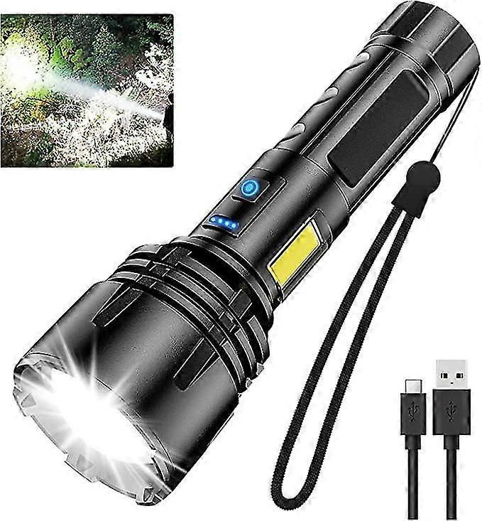 Rechargeable Flashlight 90000 High Lumens, Xhp70.2 High Powered Super Bright Led Tactical Flashlight With Cob Sidelight, Zoomable, Waterproof, 7modes