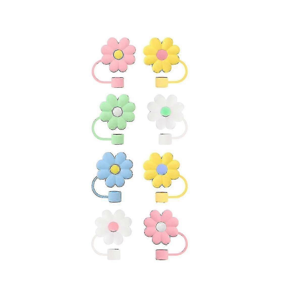 8pcs Straw Covers Cap, Straw Topper Silicone Reusable Dust-proof Straw Tips 6-8mm For Drinking Stra