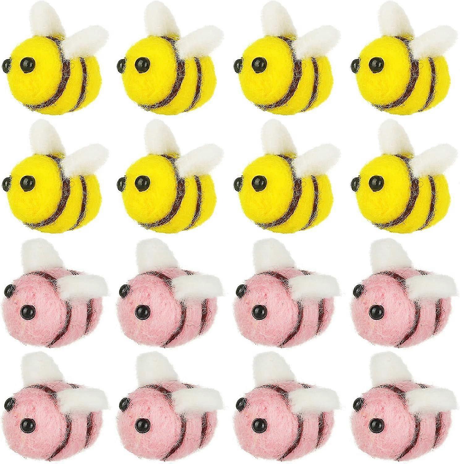 16 Pcs Wool Felt Bee,mini Crafts Honey Bee Craft Balls Pom Poms Diy Craft Decoration Wool Felt
