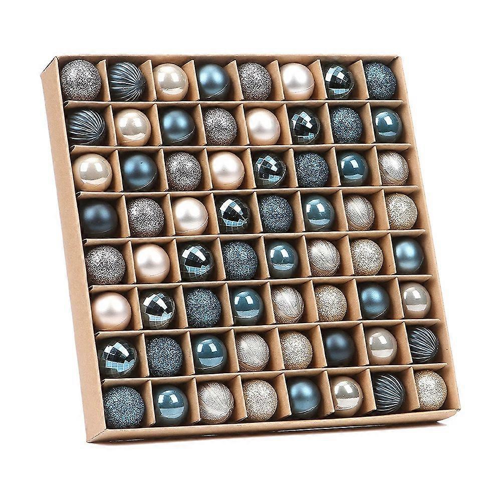 64 st multifunktionella julprydnader julklappar julgransbollar -blått guld