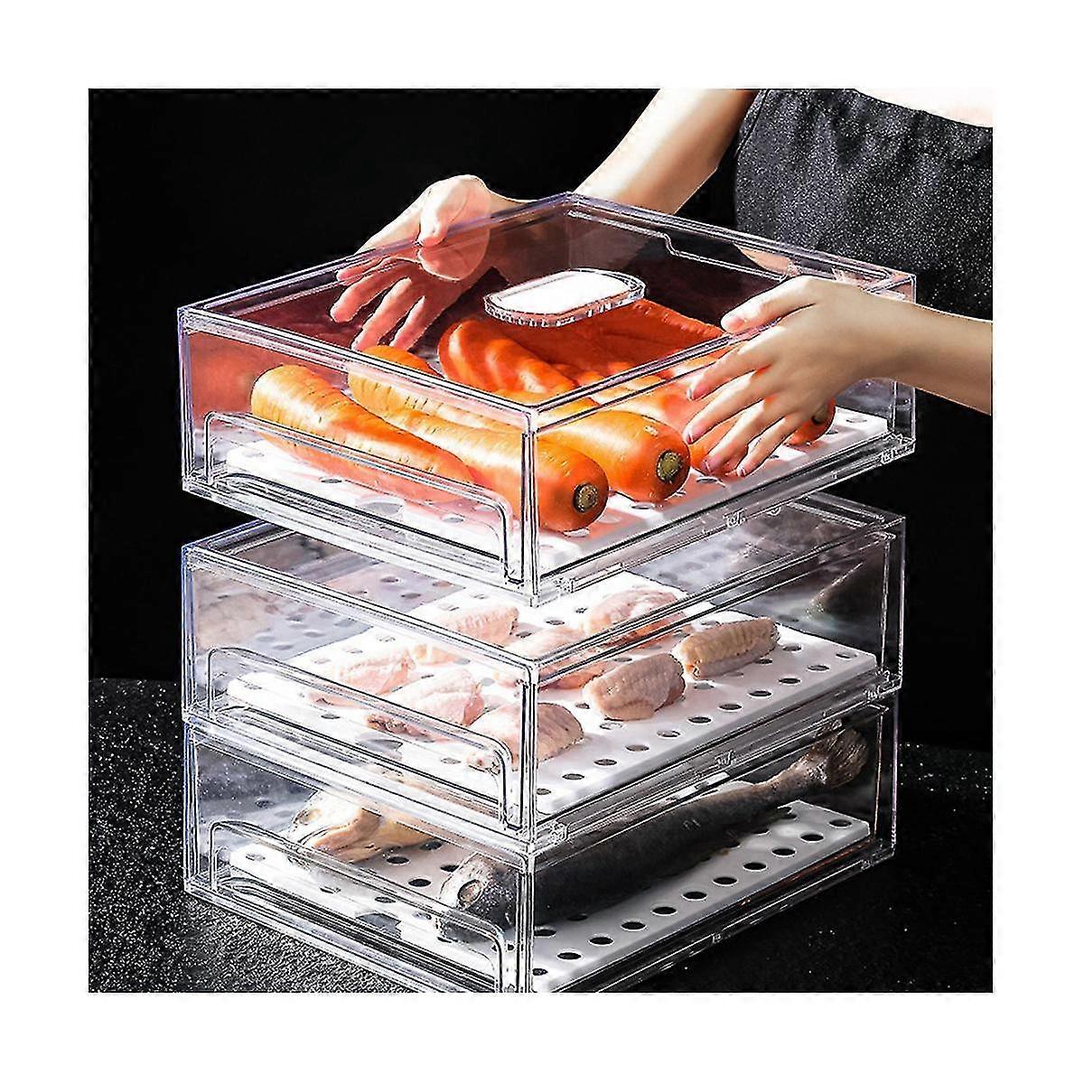 Fridge Drawer Organizer Pull Stackable Bins For Refrigerator Double-layer Fridge Organization Conta