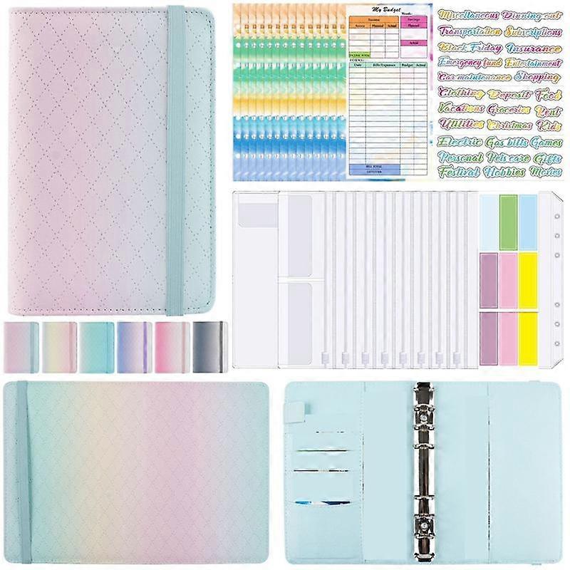 A6 Gradient Macaron Binder Hand Ledger Notebook Leather PU Loose-Leaf Book Cash Budget Book with Zi
