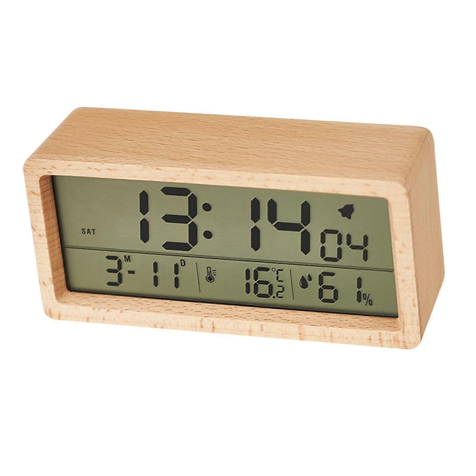 Wood Digital Alarm Clock Portable Snooze Mode Table Clocks Light Color