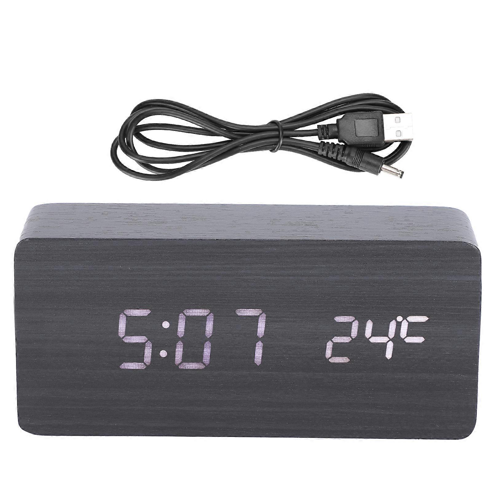 LED Voice Control Digital Alarm Clock Time Date Temperature Display Alrm Clock Decoration (Black Color White Light)
