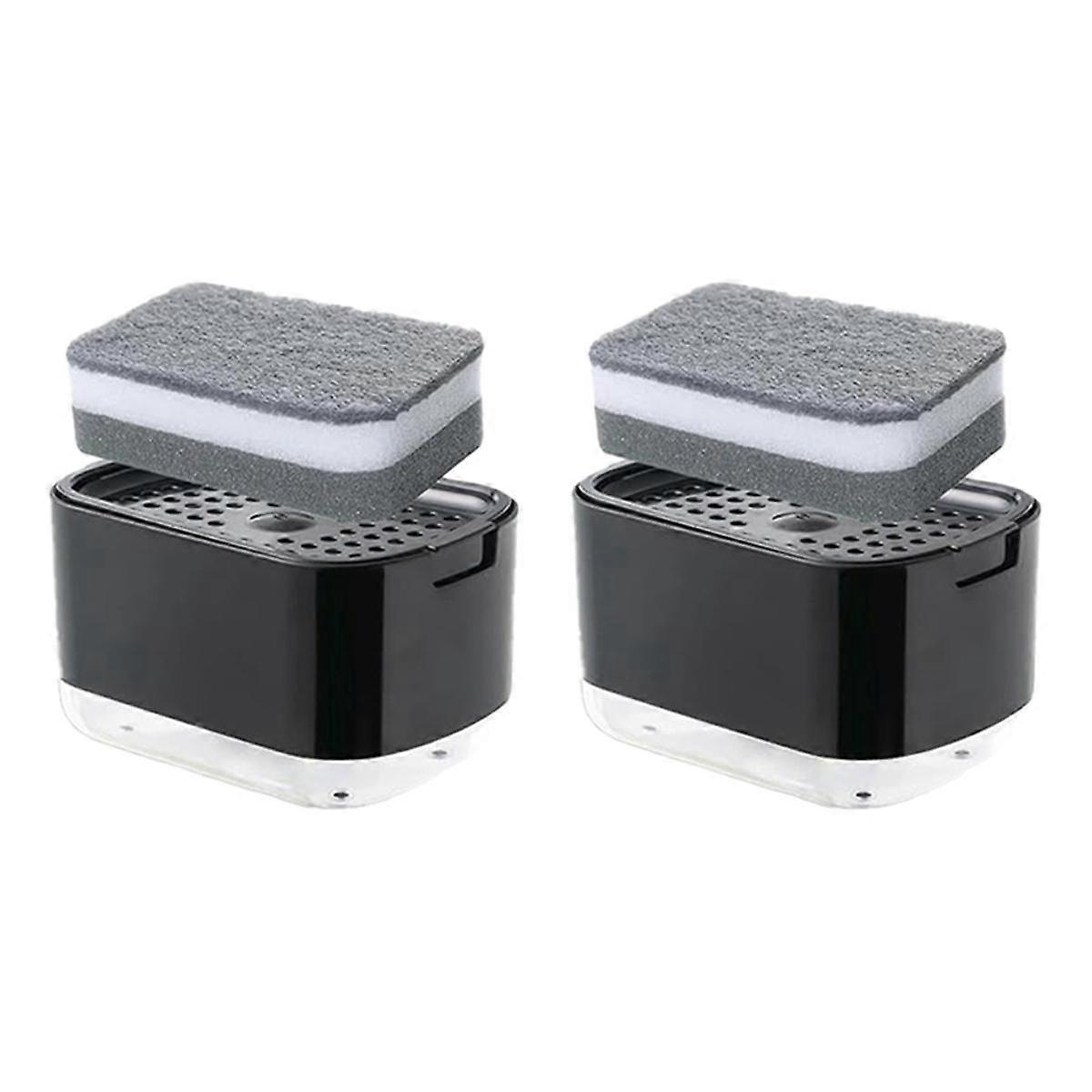 2PCS Distributeurs De Savon À Vaisselle avec Porte-Éponge Distributeur De Savon À Vaisselle Push Distributeur De Savon Cuisine Counte