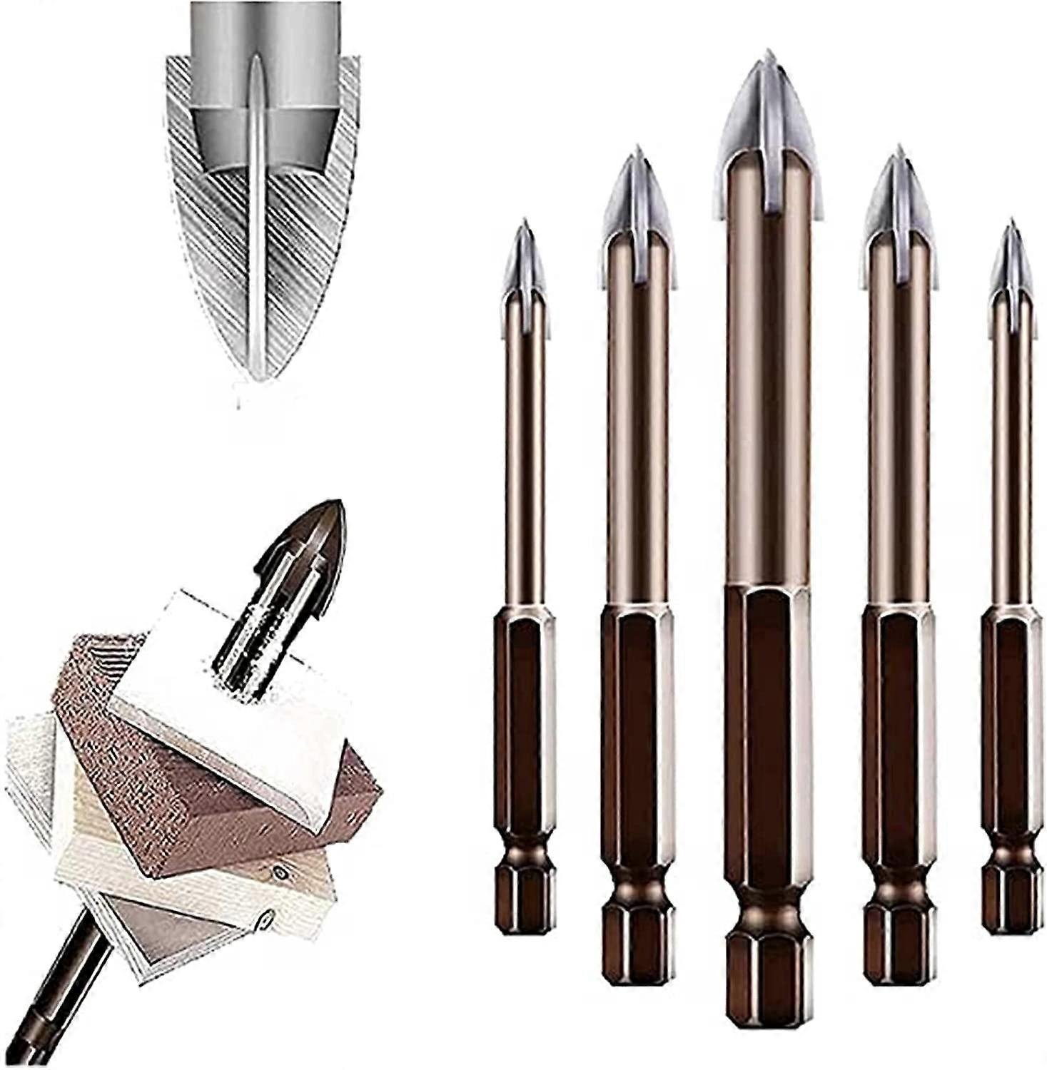 Efficient Universal Drilling Tool,3-7mm Triangle Drill Bit,Multifunctional Cross Alloy Drill Bit Tip High-Performance Utility Tools for Woodworking 5P