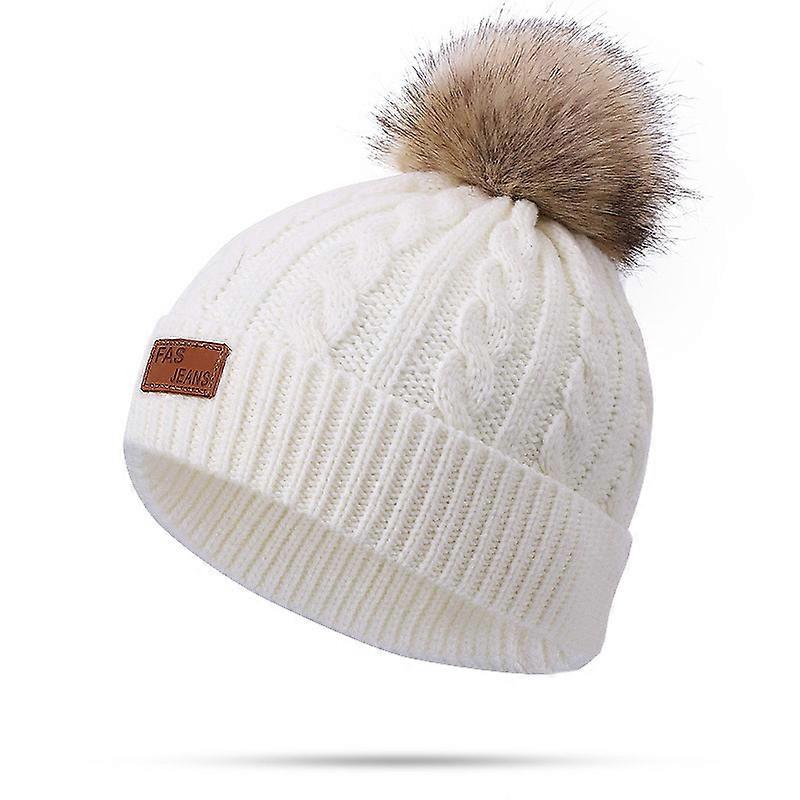 Toddler Woolen Hat Winter Twist Single Pom Pom Knitted Beanies Cap Pink