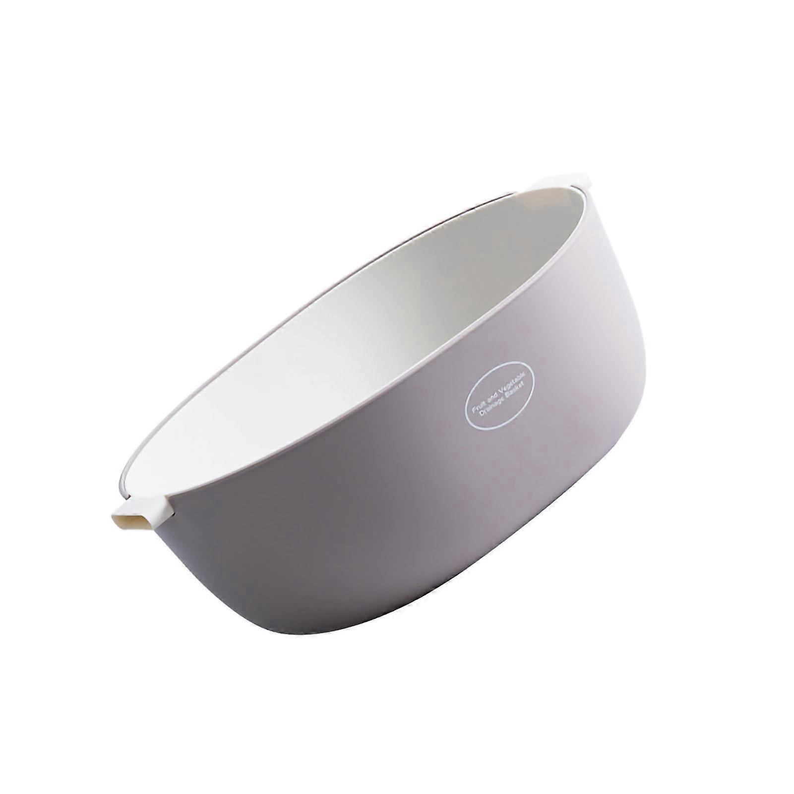 Kitchen Drain Basket Double Layer Vegetable Fruit Storage Basket with Handle Cross Draining Hole Light Grey