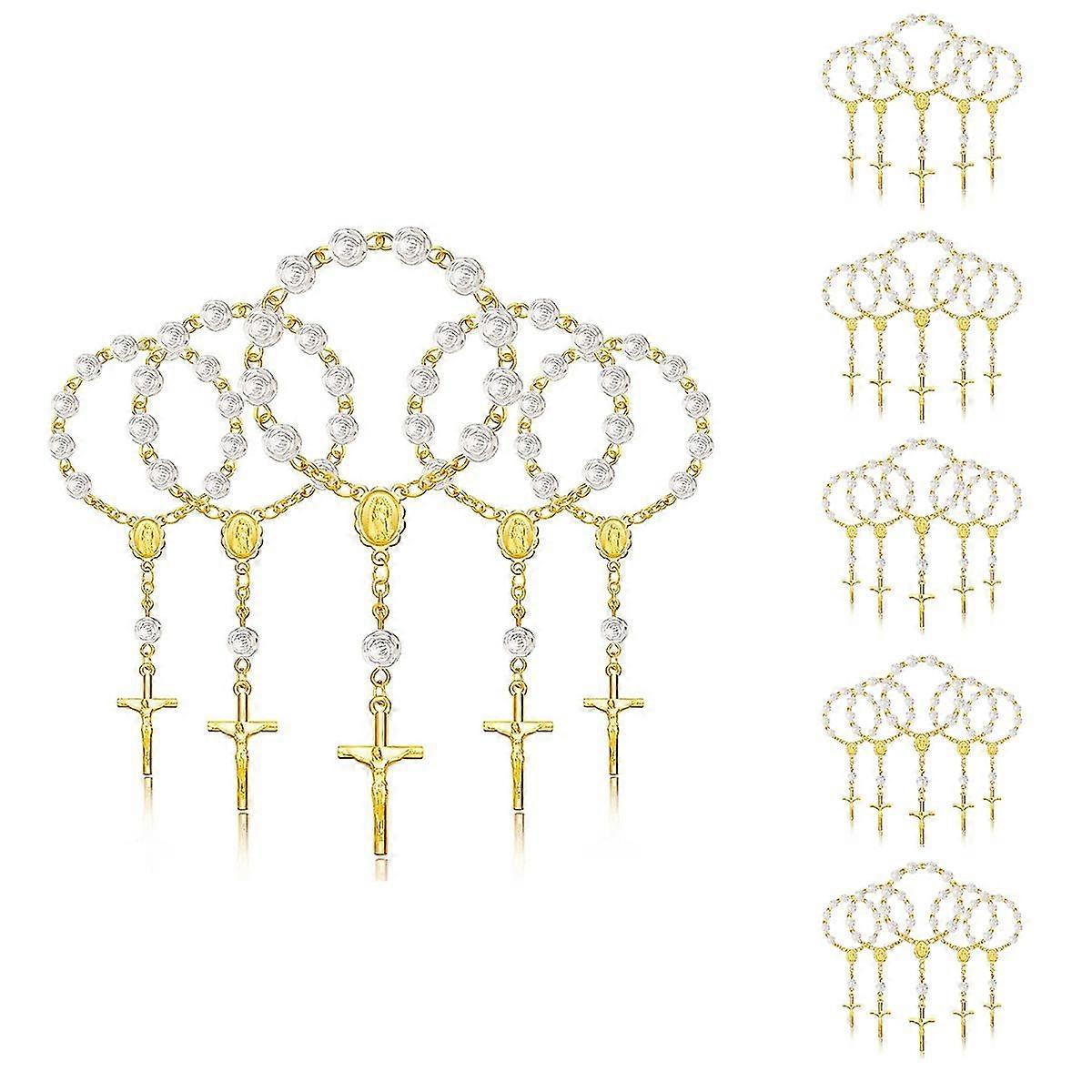 30pcs洗礼ロザリオアクリルロザリオビーズミニロザリオと最初の聖体拝領洗礼パーティー用