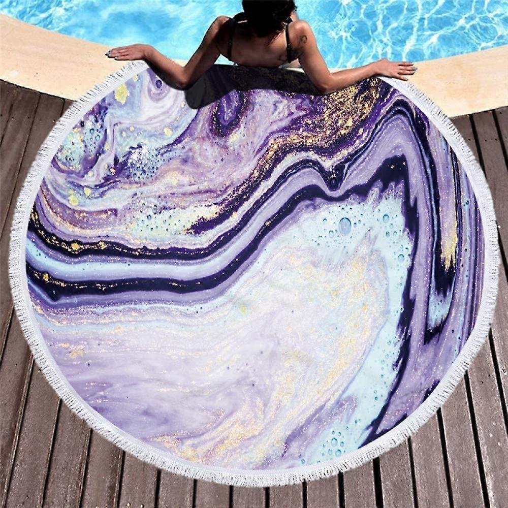 Beach Towel 150*150cm Thick Round Beach Towel Beach BlanketModern Abstract Simple Blue Wave Dots Round Microfiber Tassel Printing Beach Towel Beach Yo