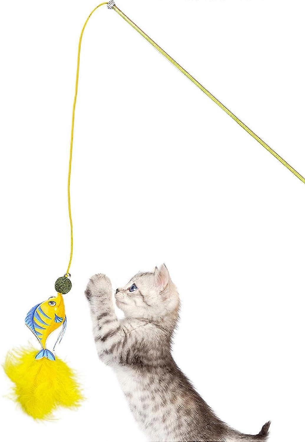 Cat Feather Toys,Fish Shape Feather Cat Fishing Pole Toy Teasing