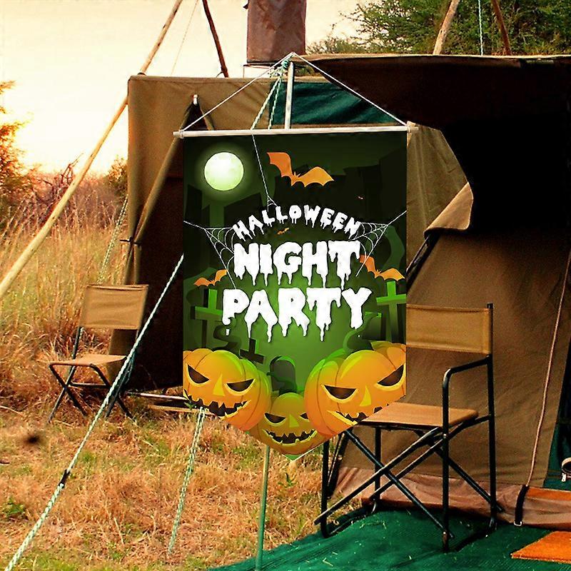 ハロウィーンの庭の旗の装飾、カボチャの装飾の旗の緑の背景11.8インチ* 17.7インチ、ハロウィーンのホラーナイト、パーティーの装飾(suppo