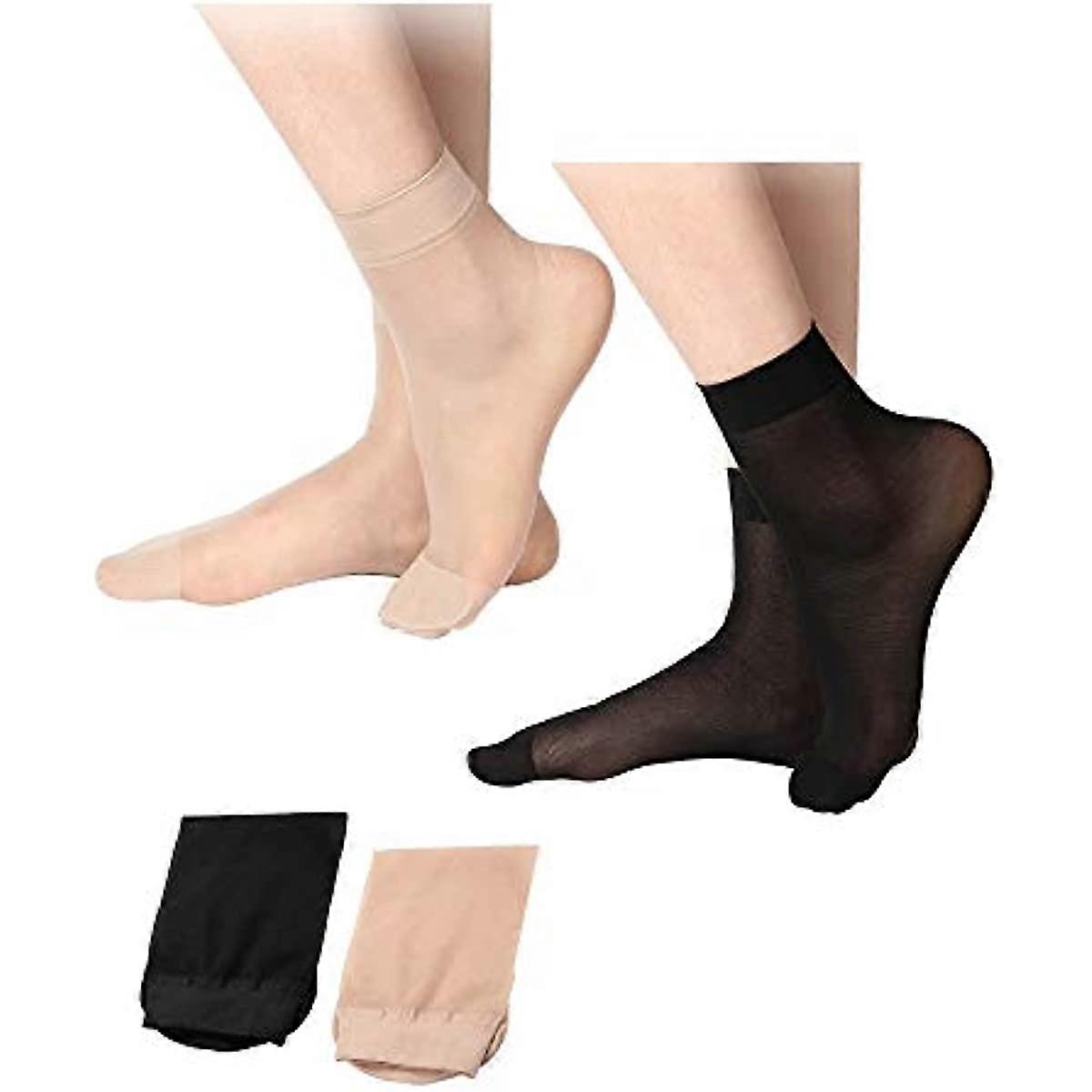 20 Pairs Sheer Ankle Sock Lady Nylon Socks for Women Ankle High Sock Sheer Stocking One Size Nude and Black
