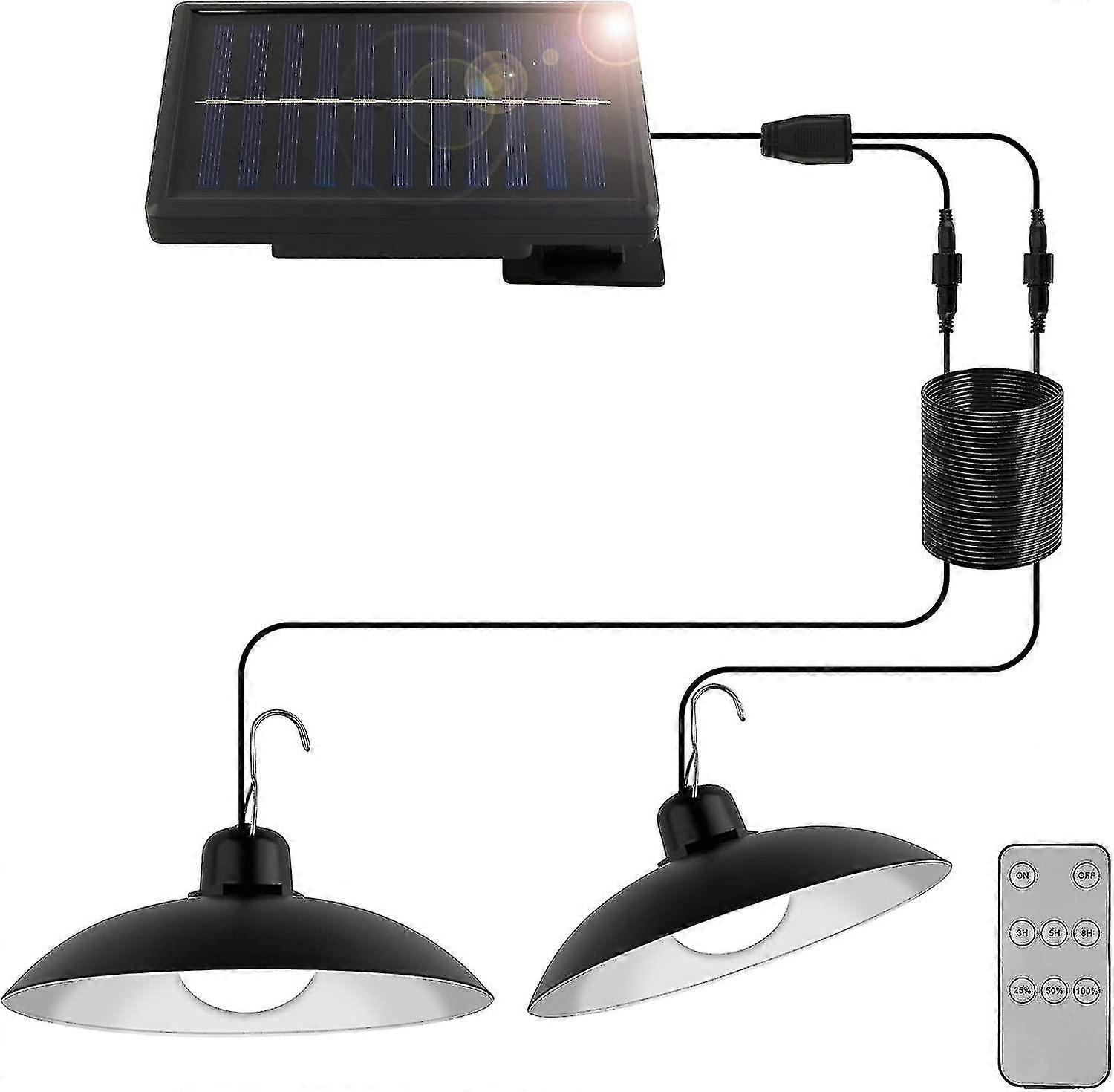 Solar Hanging Light,double Head With Remote Control 3 Mode Ip44,with 3m Cable