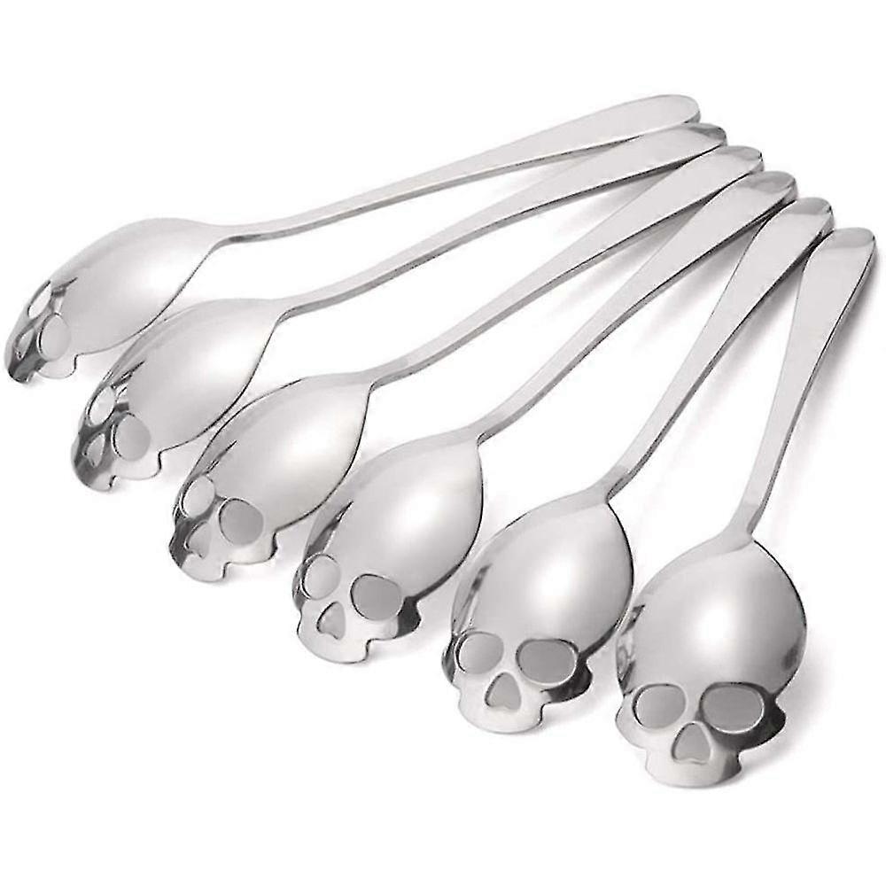 Teaspoon With Skull Pattern, Stainless Steel Long-handled,  6 Pcs