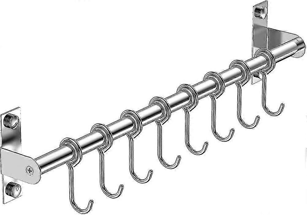 Wall Mounted Utensil Rack, Stainless Steel Hanging Kitchen Rail With 8 Removable Tw