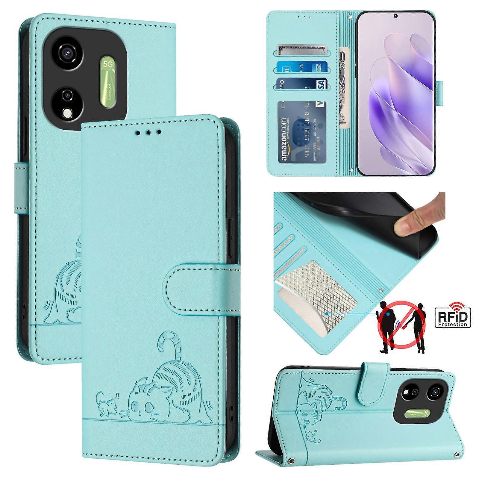 Cat Rat Embossed RFID PU Case For itel P55 5G