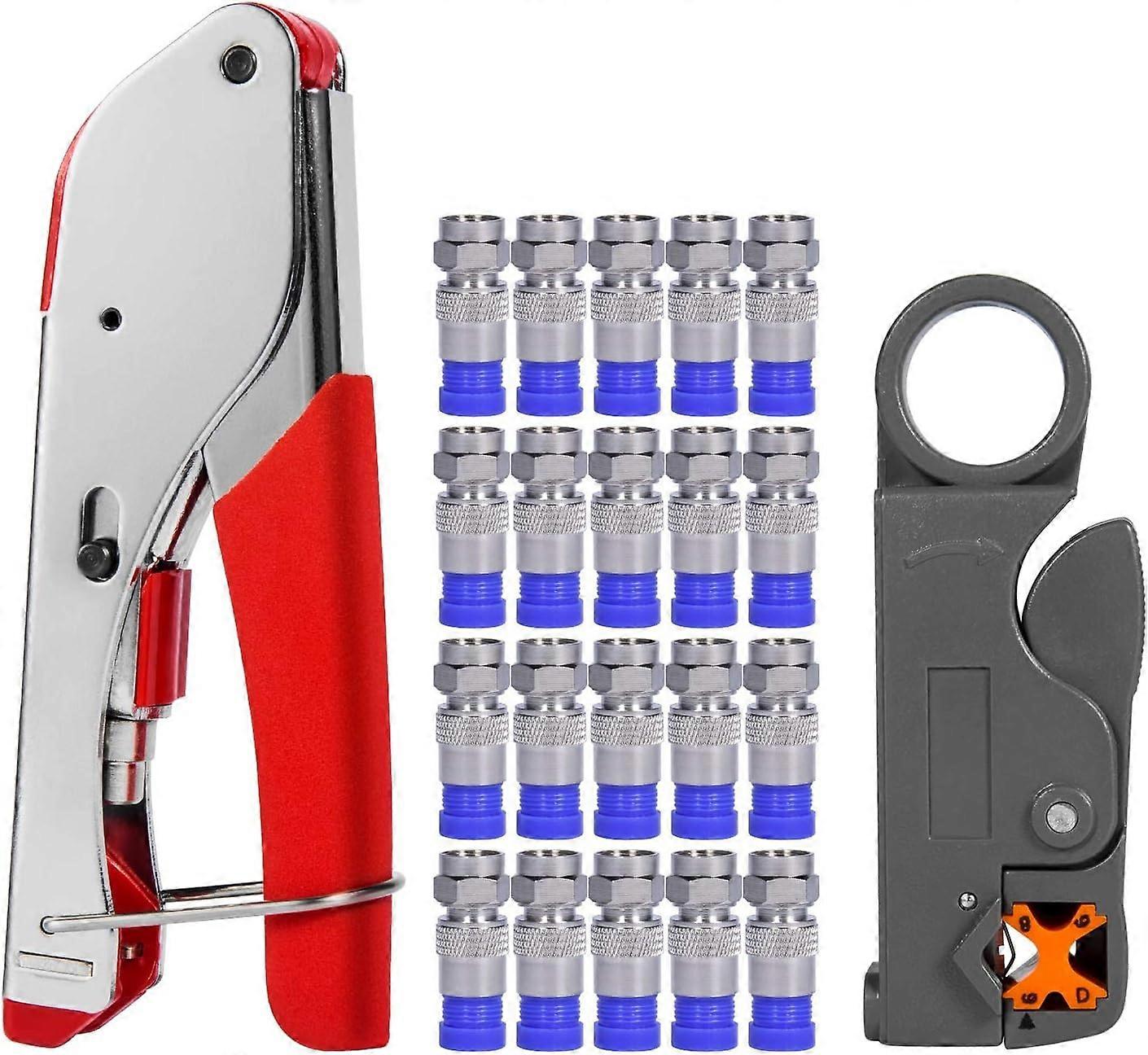 Coax Cable Crimper, Coaxial Compression Tool Kit Wire Stripper with F RG6 RG59 Connectors (Updated Module)