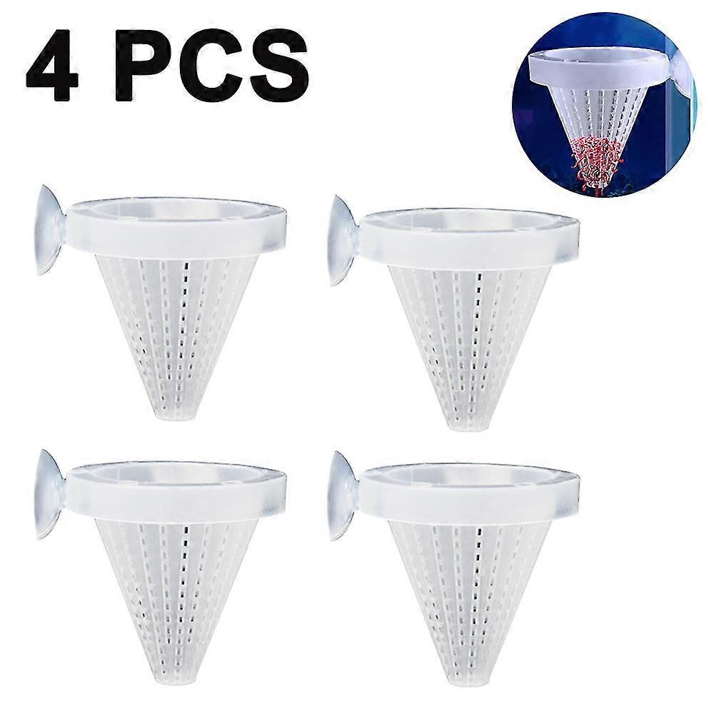 4pcs Aquarium Cone Feeder Plastic Fish Food Feeding Cup, blanco