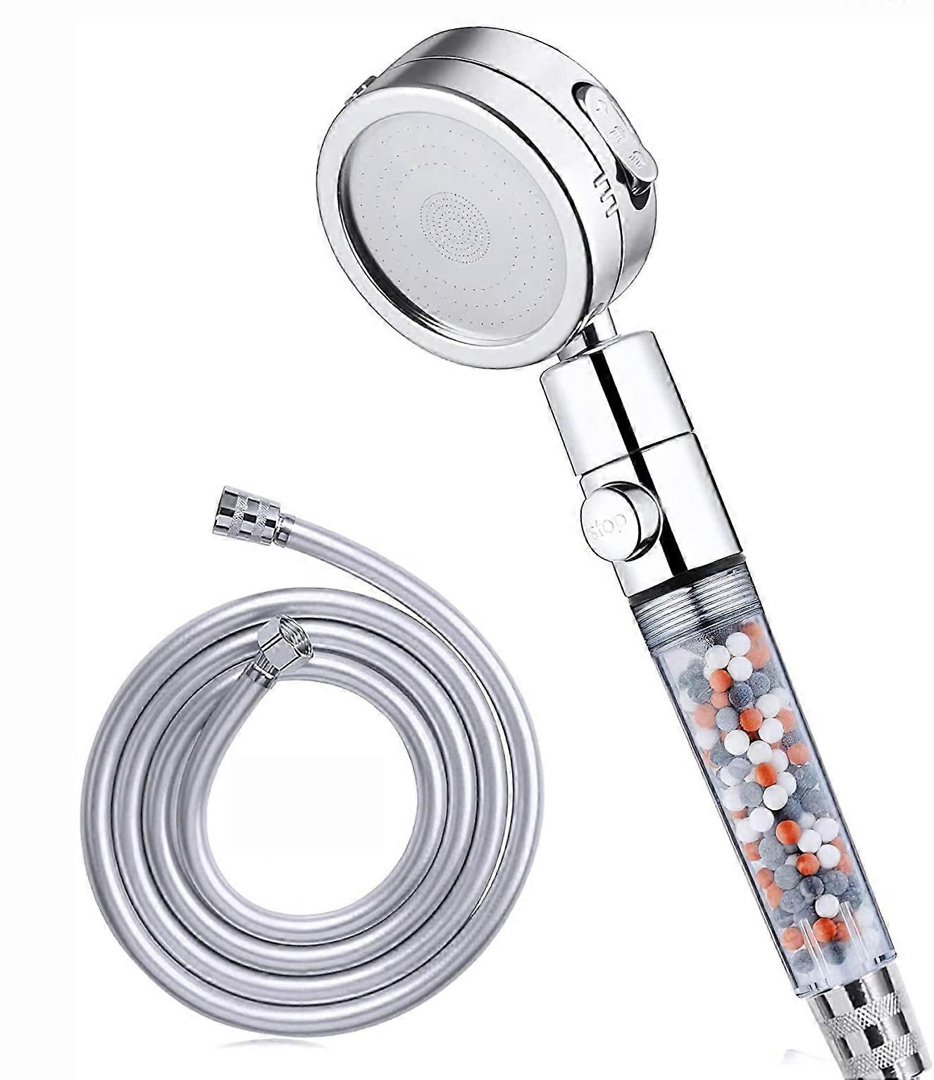Hand shower head with limescale ion filter and 2m PVC hose stop button