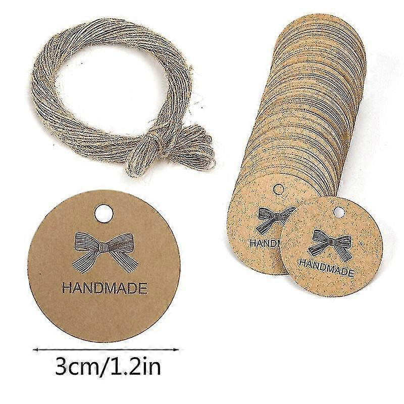 100pcs Gift Tags, Handmade With Love Tags Kraft Paper Round Gift Tags Craft Card Tags With String