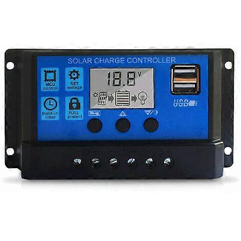 10A solar charge controller, 12V/24V solar panel controller Adjustable LCD solar panel controller with dual USB ports
