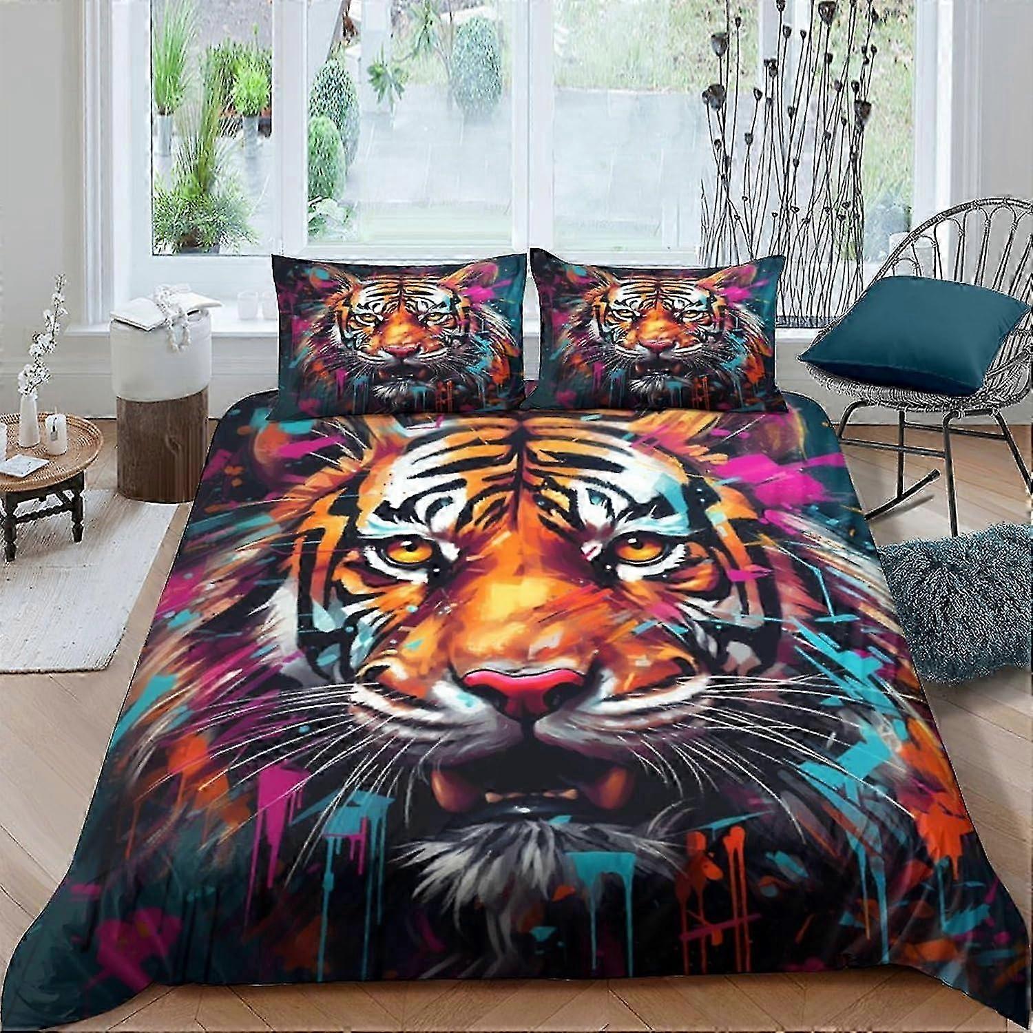 J2092 Lençóis Capa de Edredão de Tigre Conjunto 3 PCS Capa de Colcha de Qualidade de Hotel Colchas de Cama com Fronhas com Fecho de Zíper Ultra Macio Hipoalérgeno