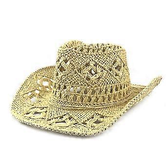 Cazqgoy Chapeau De Cowboy Unisexe En Paille - Chapeau De Soleil Hollow Out Large Bord - Style Vintage Western