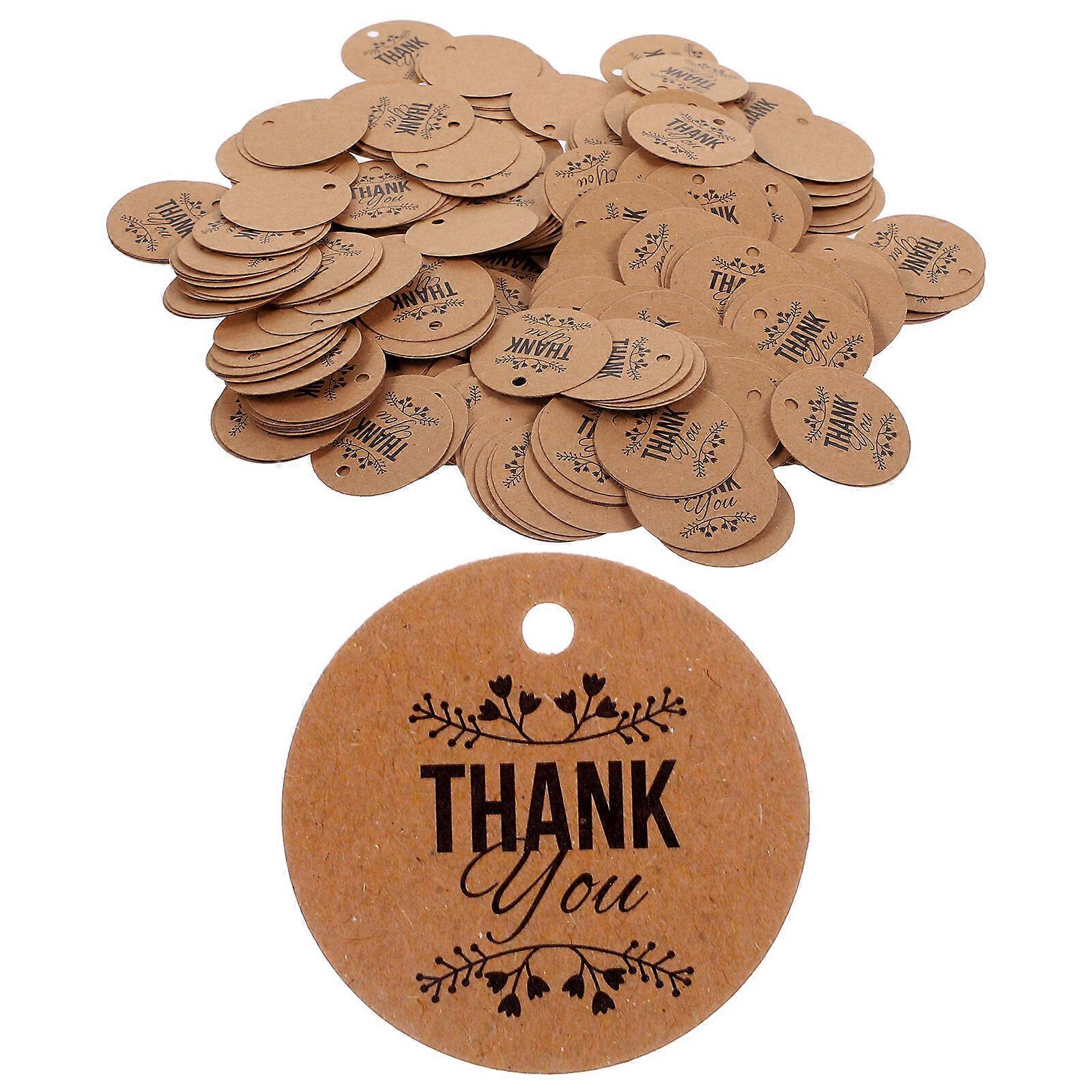 200 stk Kraftpapiretiketter Sirkelformede blanke hengende tagger Gavelapper Takk Trykt tag for DIY