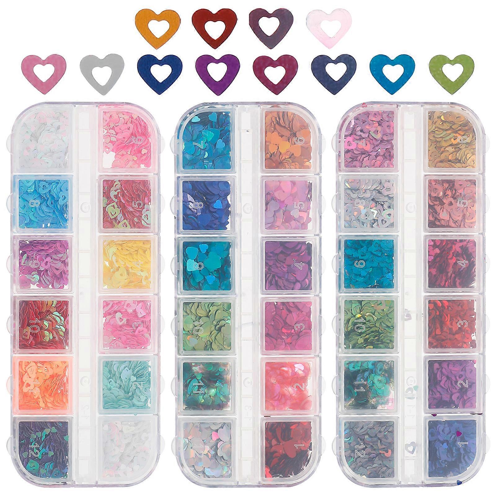 3 Boxes Valentine's Day Confetti Glitter 3d Nail Glitter Flakes Makeup Sequins