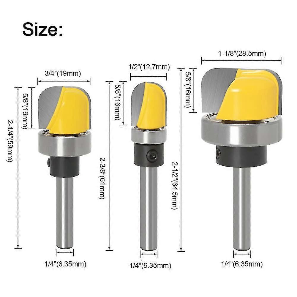 3pcs 1/4 Inch Shank Bowl And Tray Router Bit, Bowl Tray Template Router Bit Set With Ball Bearing