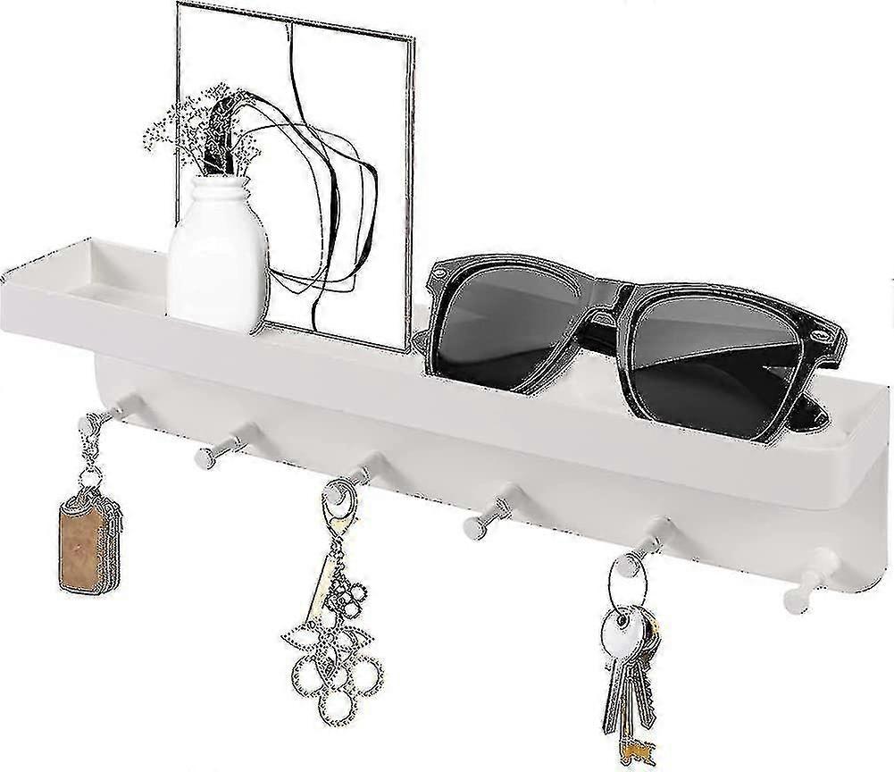 Key Holder, Modern Key Rack With Shelf, Self-adhesive Key Organizer With 6 Hooks